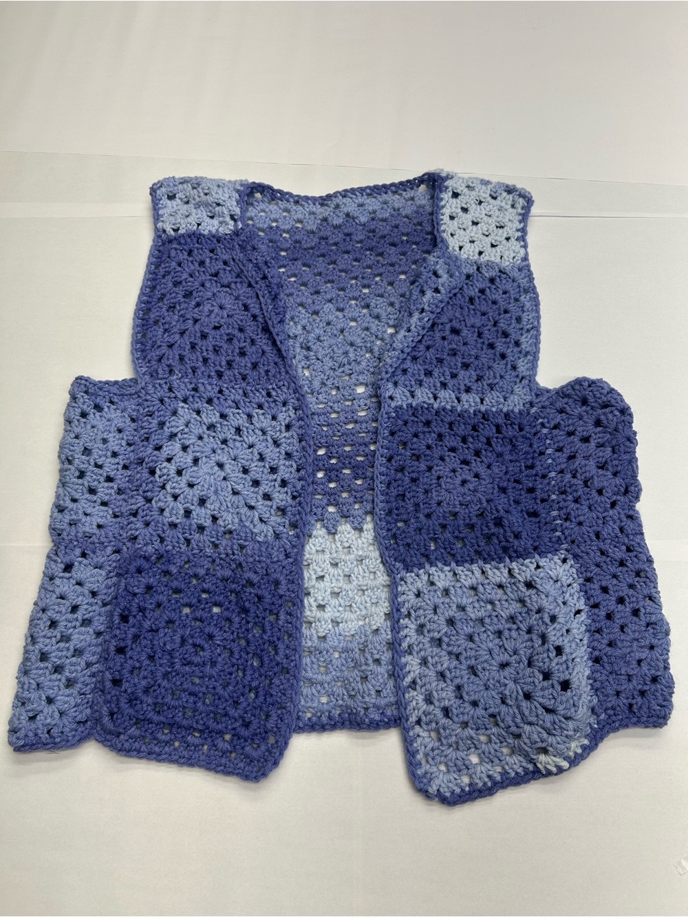 Handmade Crochet Patchwork Granny Square Vest Purple Blue Boho Boho (M)